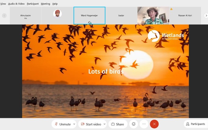 <p>The Environment Agency implemented the Wetlands Reserve Virtual Symposium, with the participation of the International Wetlands Organization, the British Center for the Environment, Fisheries and Aquatic Biology and the Environment Society of Oman.</p>
<p>The topics of the symposium were the protected values of water birds and their environments, turtles, whales and biodiversity, as well as the effective factors in preserving the ecosystem, and the management plan for the wetland reserve in Al Wusta Governorate.</p>
<p>The symposium started with an opening speech by Dr. Soraya Al-Sarisi, Assistant Director-General for Nature Conservation at the authority, where she touched on the importance of wetlands on the environment and their contribution to maintaining the ecological balance between diverse animal and plant species, and their contribution to reducing soil and beach erosion, as they are considered valuable stopping points. For migratory birds, she also touched on the importance of wetlands in Al Wusta Governorate.</p>
<p>The symposium included a discussion of the protected values of waterfowl and their environments, turtles, whales and biodiversity, presented by Ms. Suad Al Harthy from the Omani Environment Society, and Dr. Steven de Bie from Wetlands International participated in the discussion about effective factors in preserving the ecosystem, and Dr. Paul discussed Whomersley of the British Center for the Environment, Fisheries and Aquaculture, Wetland Reserve Management Scheme in Al Wusta Governorate.<br />It is worth mentioning that the Wetlands Reserve in the Wilayat of Mahout in the Al Wusta Governorate was announced by Royal Decree No. (51/2014 AD), and it is considered one of the pristine sites with complex ecosystems and unique biodiversity that makes it one of the rare reference sites in the world for the study of biodiversity and the sustainable use of wetlands. located between the intertidal zone.<br />It has been ranked among the top 25 sites of international importance for migratory birds in the Middle East during the winter in the migration path of Asia and East Africa, with an estimated area of 2,621 square km, and is considered a tourist resort for nature lovers and bird and wildlife watching enthusiasts.</p>